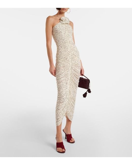 Magda Butrym White Floral-Applique Polka-Dot Maxi Dress