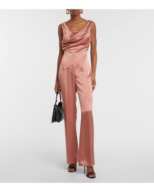 Pantalones Rectos Leena De Saten Nanushka de color Red