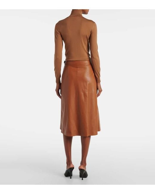 Ralph Lauren Brown Jacqueline Leather Midi Skirt
