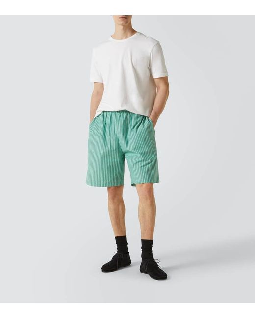 The Row Green Zindel Striped Cotton Shorts for men