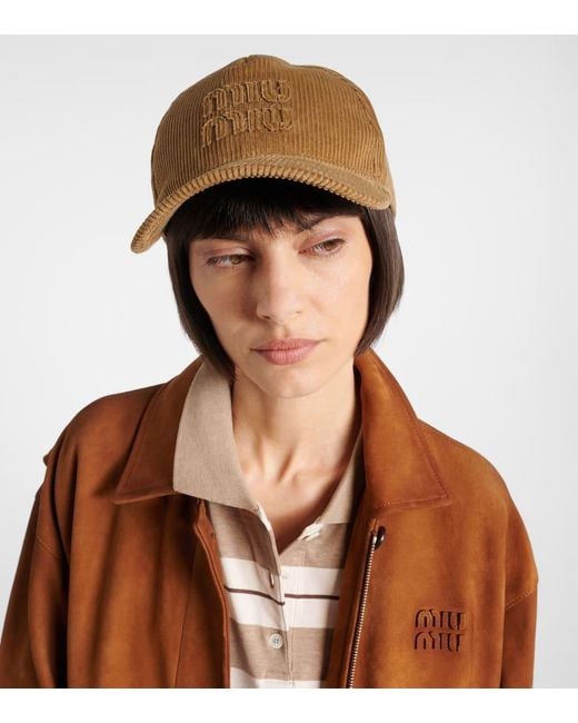 Miu Miu Brown Cotton Velvet Baseball Cap