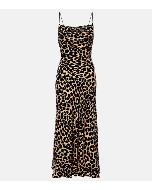 Balmain Natural Leopard-Print Velvet Midi Dress