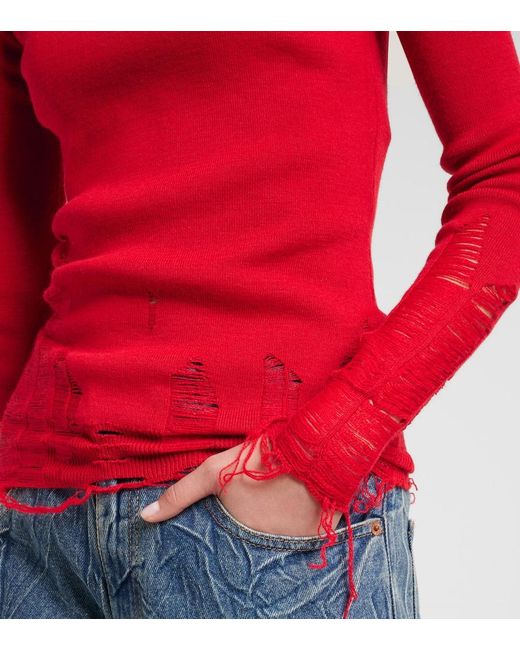 MM6 by Maison Margiela Red Distressed Sweater