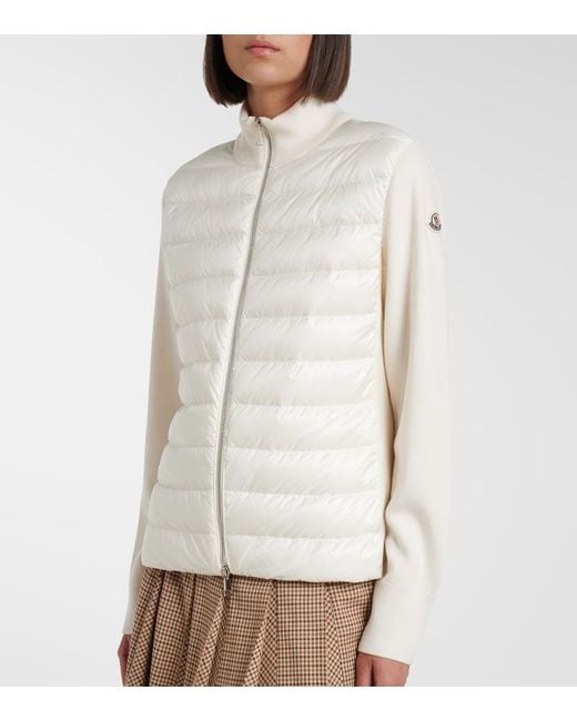 Moncler White Down-Paneled Virgin Wool Cardigan