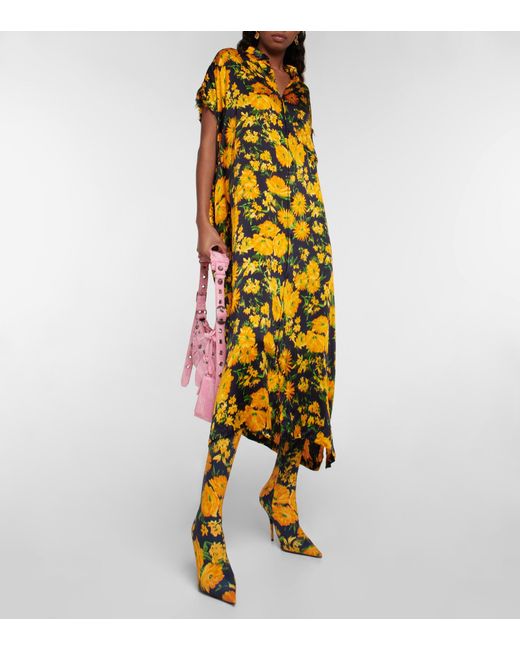 Balenciaga Knife Floral Over-the-knee Sock Boots in Yellow | Lyst