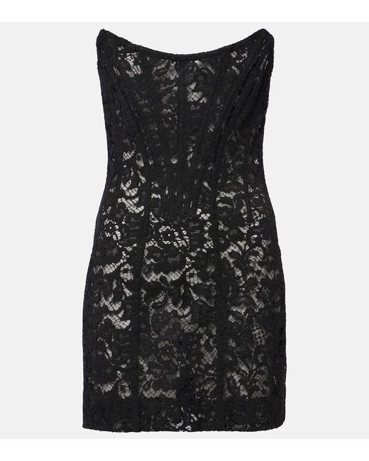 Dolce & Gabbana Black Floral Cotton-Blend Lace Minidress
