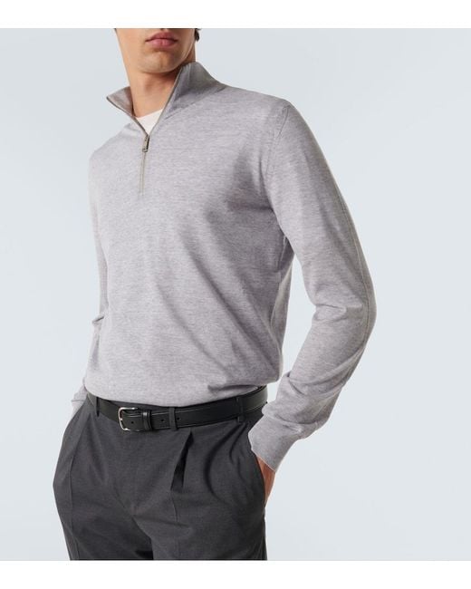 Zegna Gray Wool Half-Zip Sweater for men