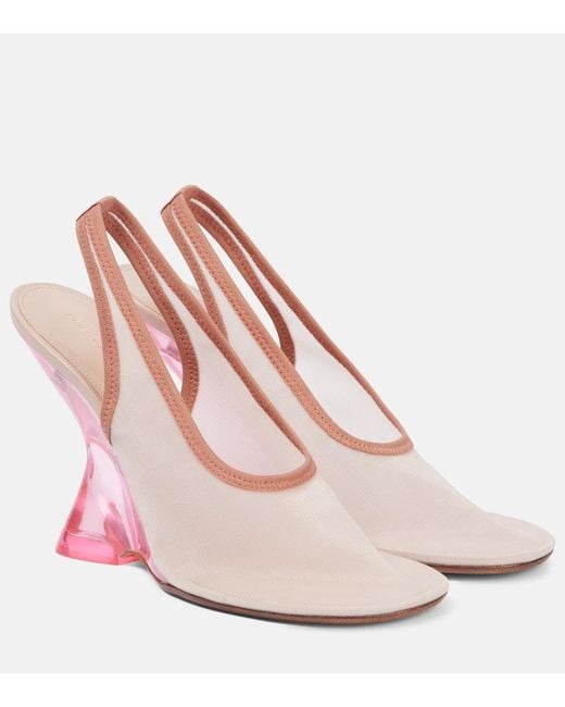 Dries Van Noten Pink Leather-Trimmed Slingback Wedges