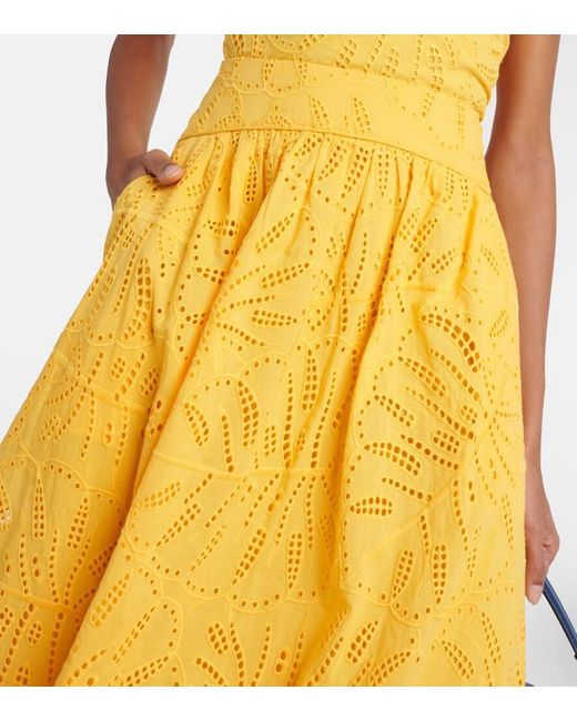 Falda larga Monstera de algodon con bordado ingles Farm Rio de color Yellow