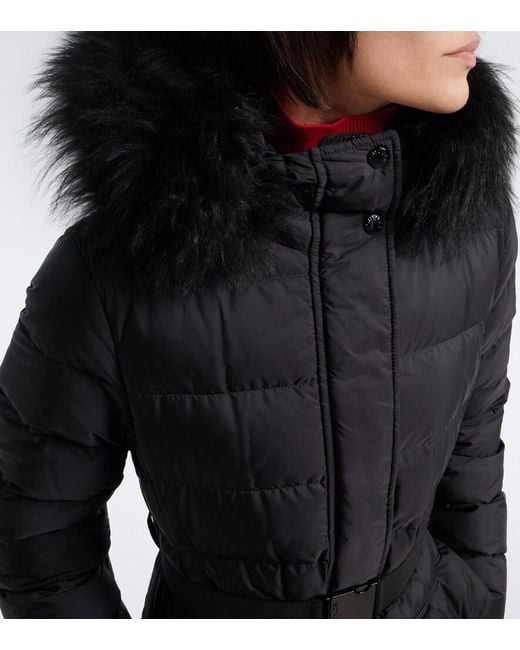 Moncler Black Shearling-Trimmed Down Coat