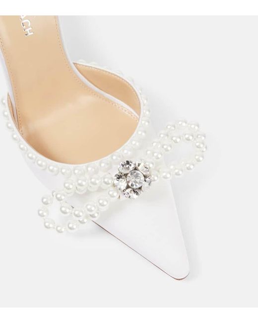 Mach & Mach White Double Bow Embellished Satin Pumps