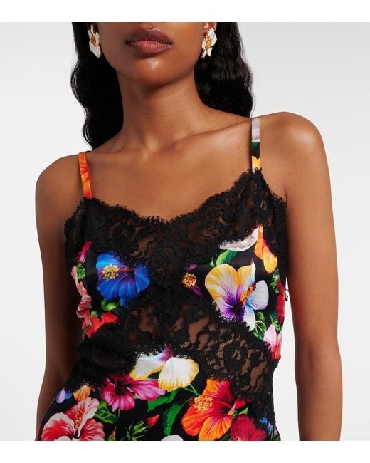 Dolce & Gabbana Blue Floral Silk And Cotton-Blend Minidress
