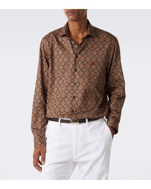 Etro Brown Printed Cotton Poplin Shirt for men