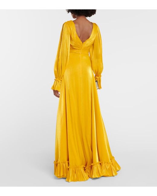 Costarellos Yellow Ruffle-Trimmed Gown