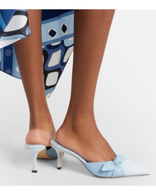 Jimmy Choo Blue Livi Leather And Canvas Mules