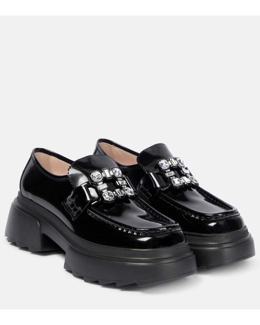 Roger Vivier Black Wallaviv Strass Buckle Patent Leather Loafers