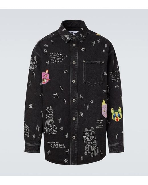 Loewe X Louis Wain Bestickte Hemdjacke Aus Denim in Black für Herren