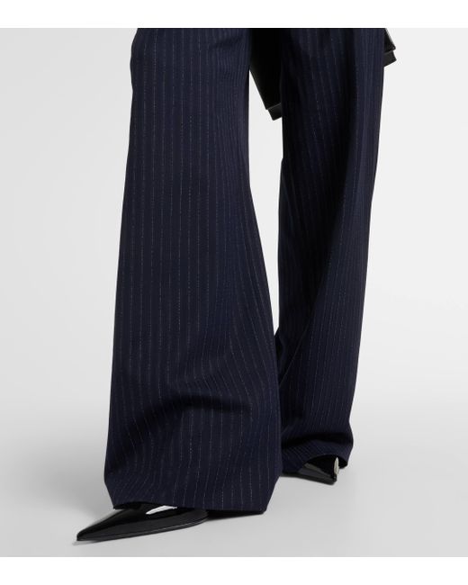 Veronica Beard Blue Heyser Pinstripe High-rise Wide-leg Pants