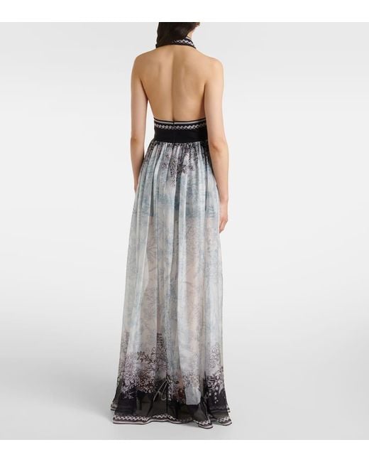 Elie Saab White Printed Silk Chiffon Maxi Dress