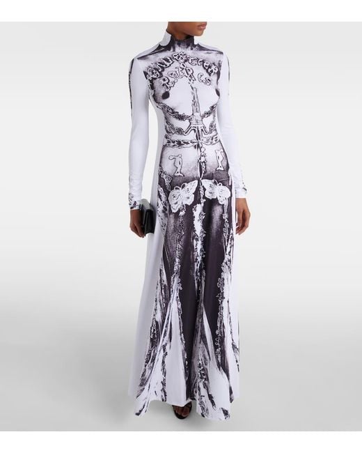 Jean Paul Gaultier White Paris Graphic-pattern Stretch-woven Maxi Dress