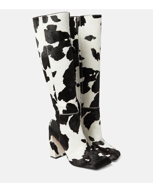 AMINA MUADDI White Marine Calf Hair Knee-High Boots
