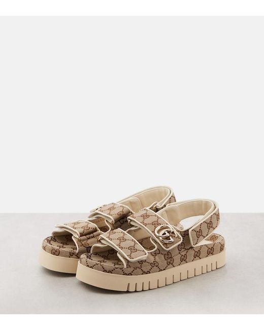 Gucci Brown Double G Gg Canvas & Leather Sandal