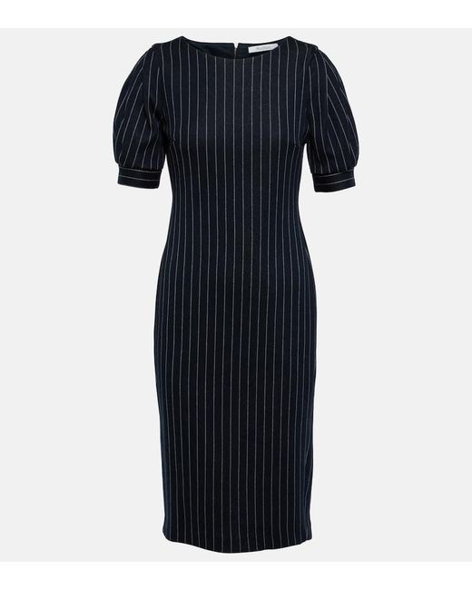 Max Mara Blue Kleid Aus Einer Mischung Aus Baumwolle, Kaschmir Und Seide Mit Nadelstreifen