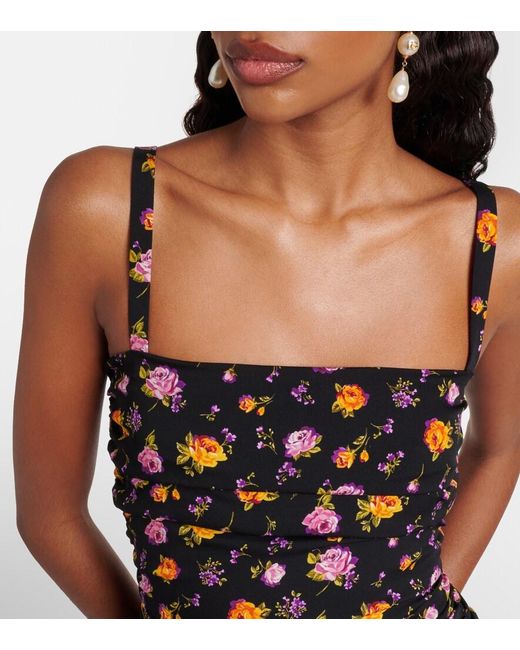 Dolce & Gabbana Black Small Rose Bouquets-Print Draped Charmeuse Dress