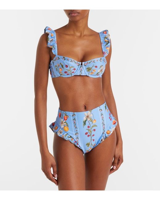 Agua Bendita Blue Jengibre Printed Ruffled Bikini Bottoms