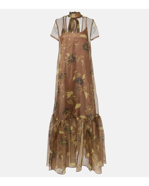 Staud Natural Calluna Floral Organza Maxi Dress