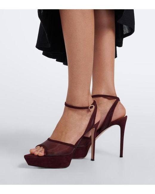 Gianvito Rossi Red Mesh Platform Slingback Sandals