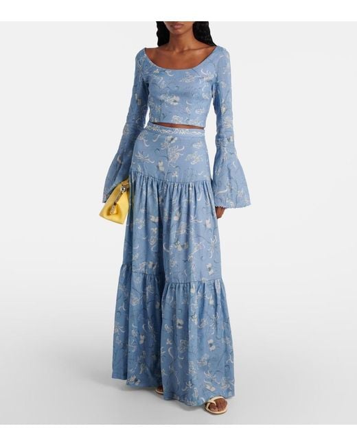 Agua Bendita Blue Limoncillo Lymanopoda Floral Linen Crop Top
