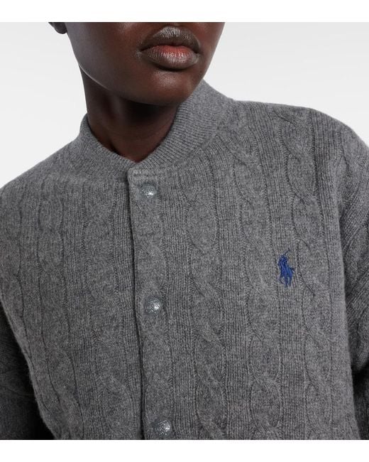 Polo Ralph Lauren Gray Cable-Knit Wool And Cashmere Bomber Jacket