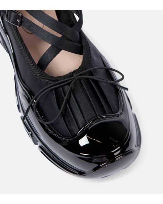 Simone Rocha Black Crystal Buckle Tracker Leather-Trimmed Shoes