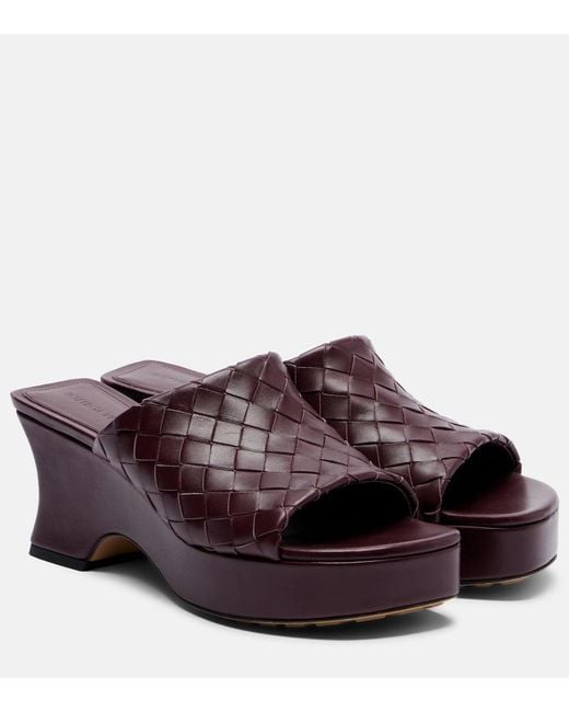 Bottega Veneta Brown Rosita Intrecciato Leather Wedge Mules
