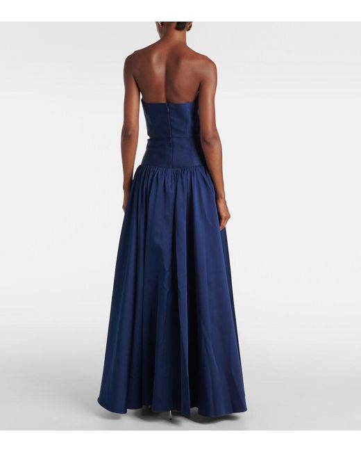 Roland Mouret Blue Strapless Gathered Taffeta Gown