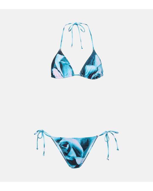 Bikini Roses con stampa di Jean Paul Gaultier in Blue