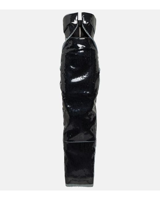 Rick Owens Black Strapless Sequined Gown