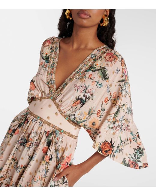 Camilla Natural Floral Embellished Silk Maxi Dress