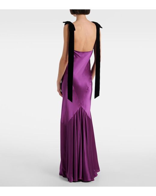 Nina Ricci Purple Gathered Satin Maxi Dress