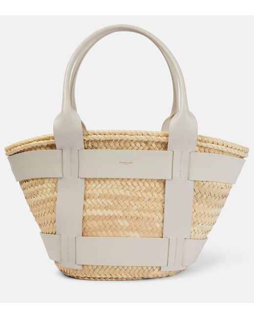 DeMellier London Natural Santorini Leather-Trimmed Straw Tote Bag