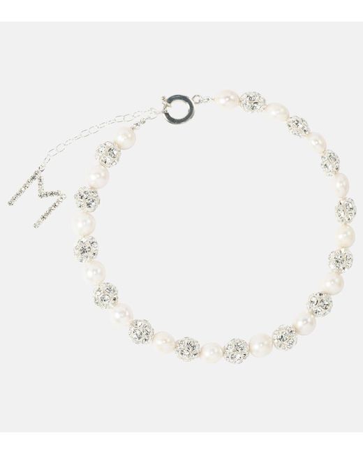 Magda Butrym White Choker mit Kristallen und Perlen