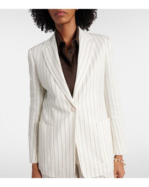 Max Mara White Jadi Striped Cotton And Linen Blazer