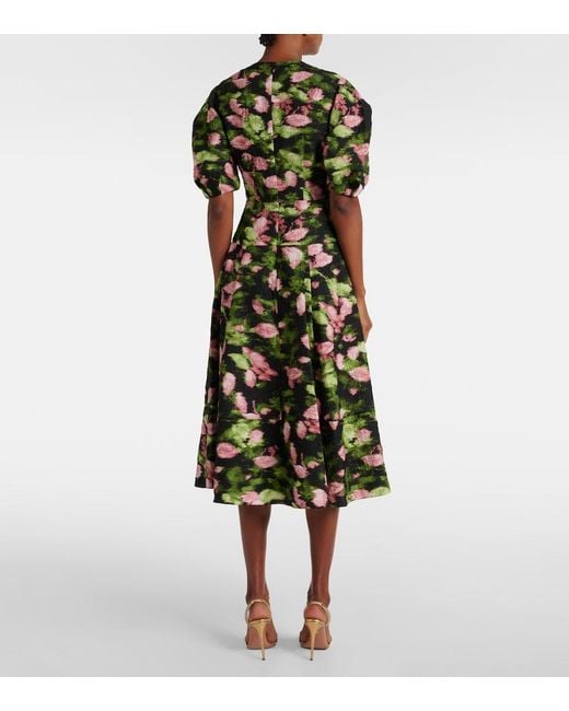 Erdem Green Floral Matelasse Midi Dress