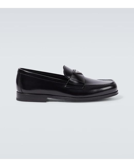 Mocassins En Cuir A Logo Prada pour homme en coloris Black