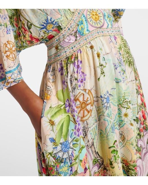 Vestido Largo Just Coasting De Seda Adornado Camilla de color Green