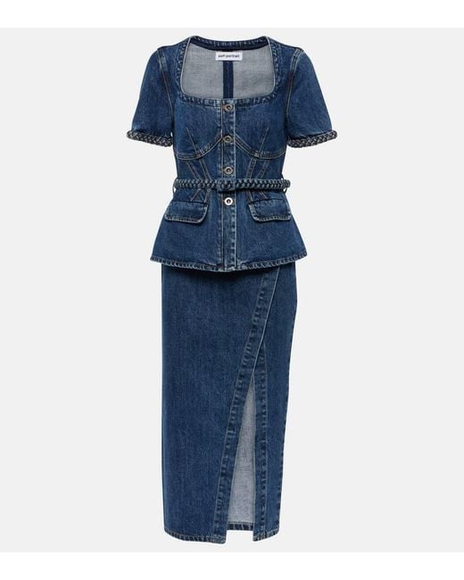 ワンピース SELF PORTRAIT Denim midi dress BLUE Self-Portrait Denim Midi Dress in Blue | Lyst