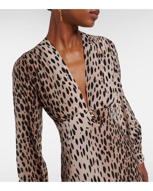 Rixo Natural Bedrucktes Maxikleid Emory Aus Seide