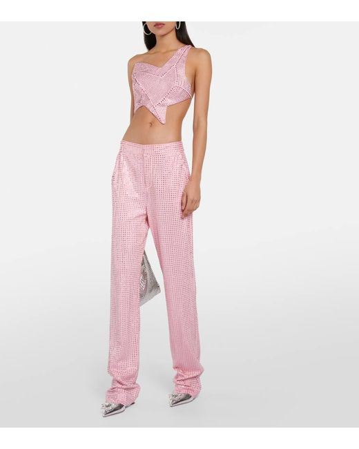 Area Pink Crystal-Embellished Jersey Straight Pants