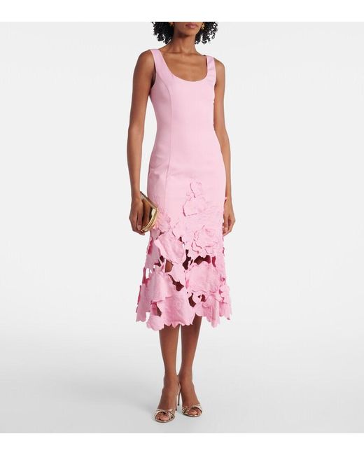 LEO LIN Pink Emily Floral-Applique Midi Dress